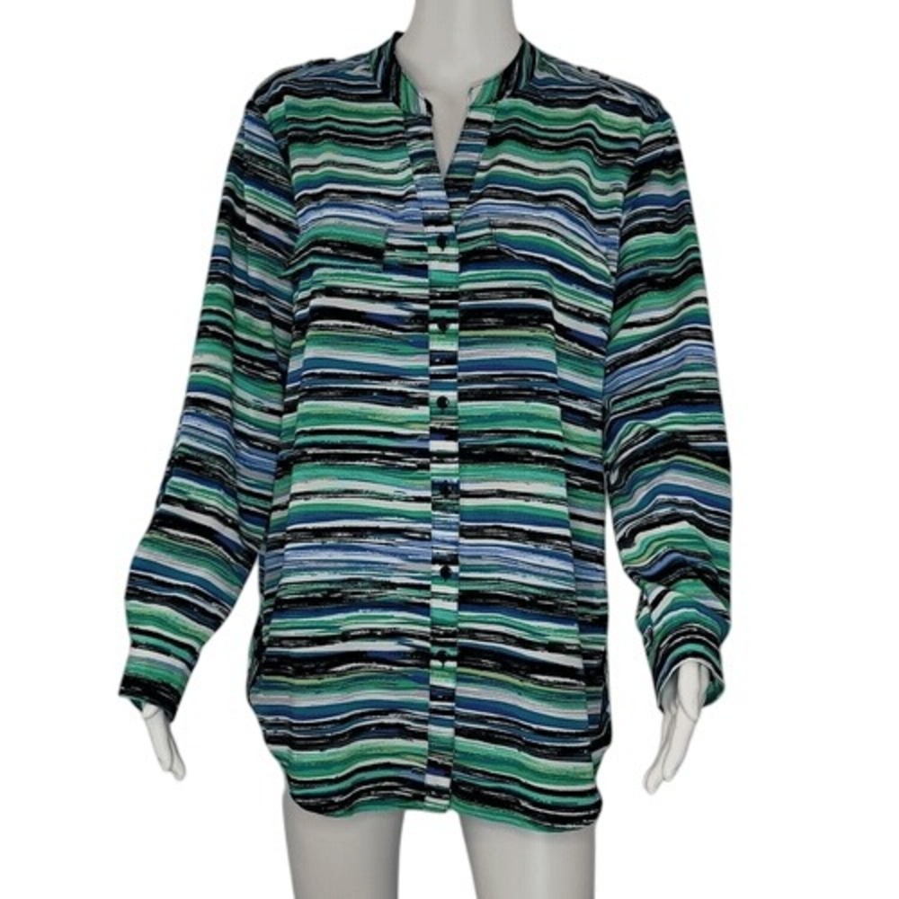 Notations Multi Color Striped Button Down Top